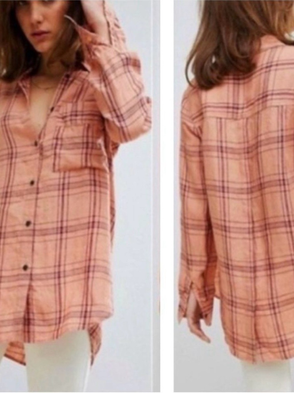Lucky Brand Peach Plaid Button-Down Shirt